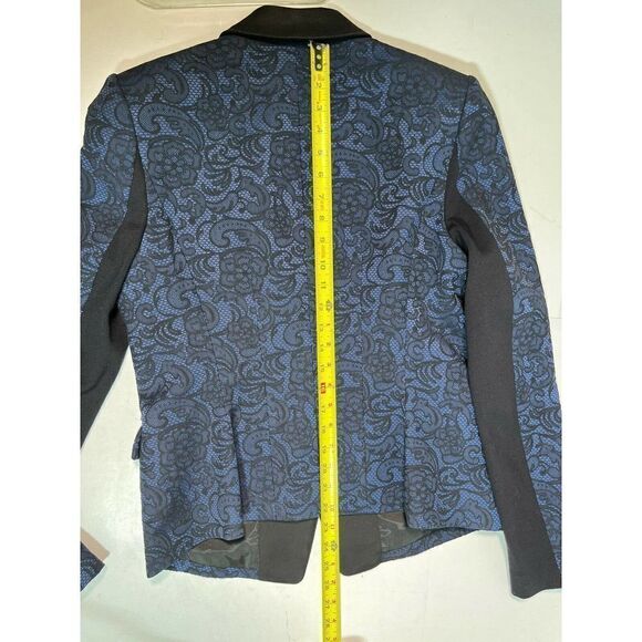 BCBGmaxazria Philipe Tuxedo Blazer Jacket Blue with Black Lace Satin Medium - Picture 7 of 14